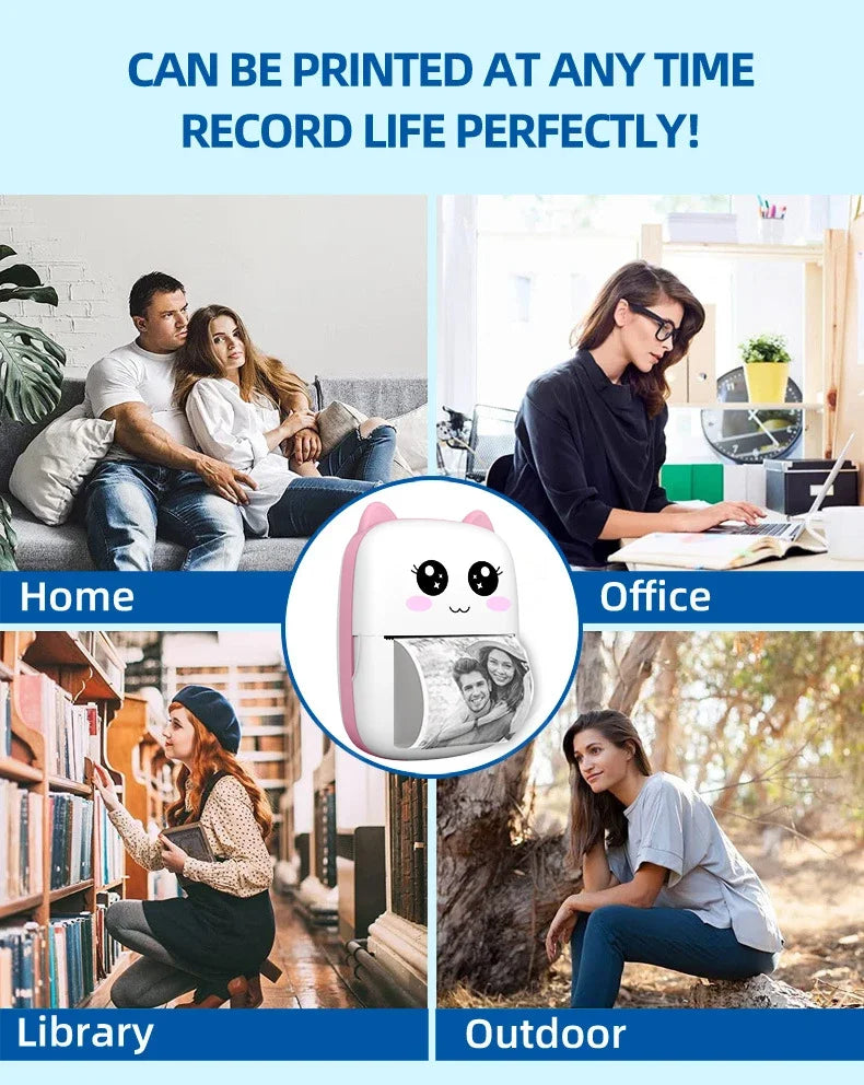 Mini Bärbar Bluetooth Skrivare 203DPI – Trådlös Fotoskrivare med Termopapper