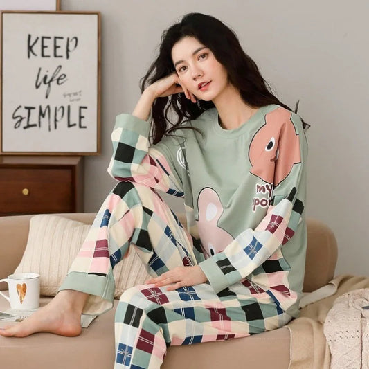 Dampyjamas – 2-delad Set – Långärmad & Långbyxor – Tecknad Design – Höst/Vinter