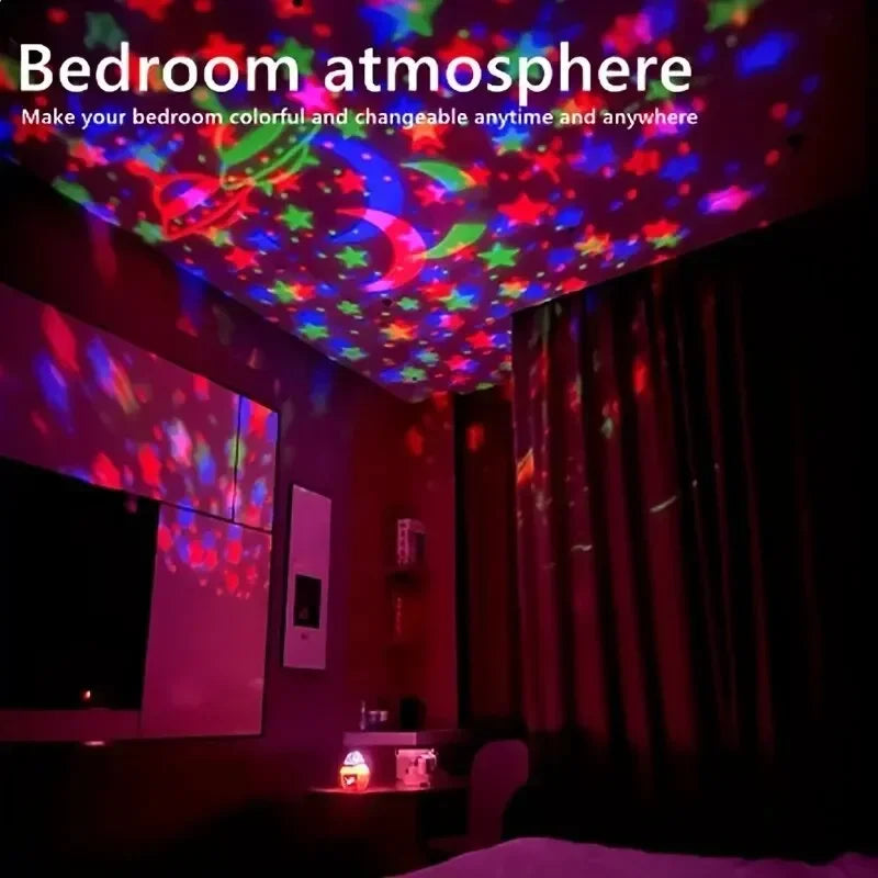 LED Stjärnhimmel Projektorlampa – Roterande nattlampa med måne & stjärnor (USB)