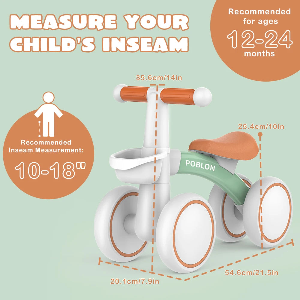 Baby Balanscykel med 4 Hjul – För Barn 12–24 Månader | Utan Pedaler
