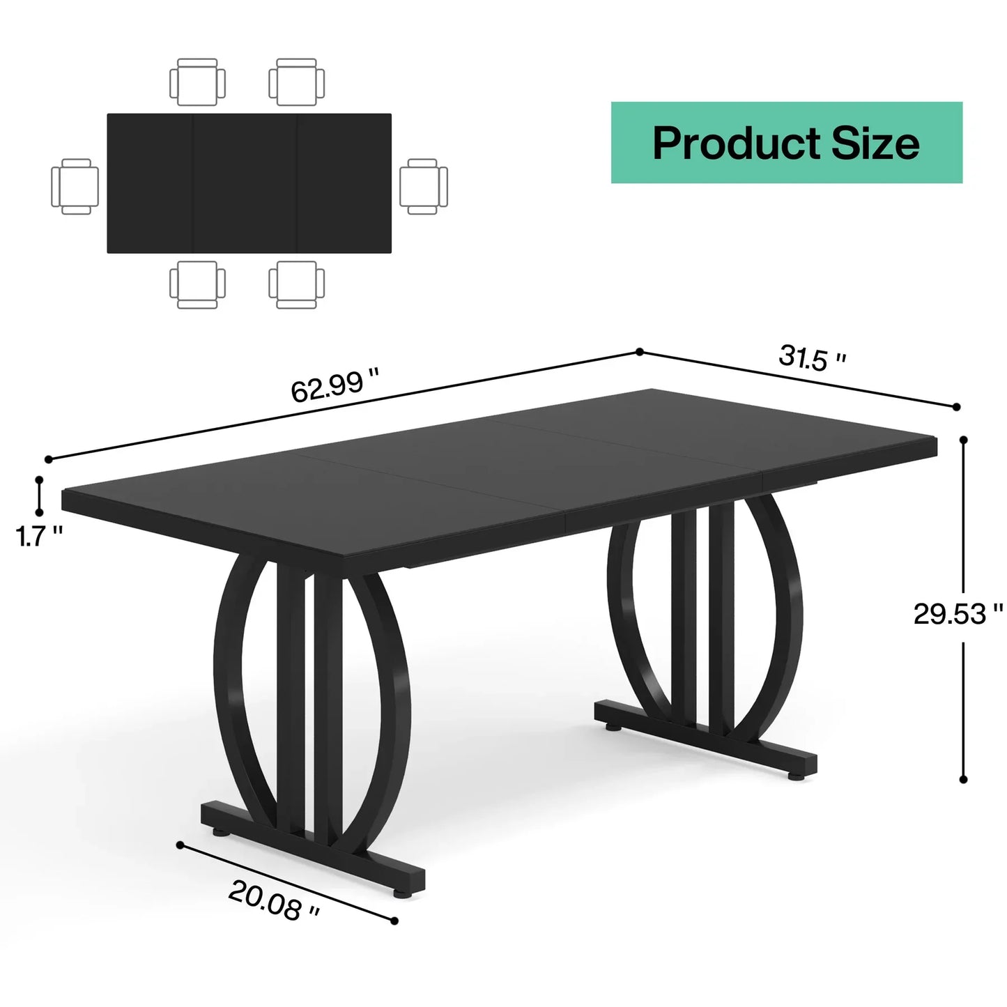 Tribesigns Matbord – Svart Industriell Design för 4–6 Personer (160 cm)