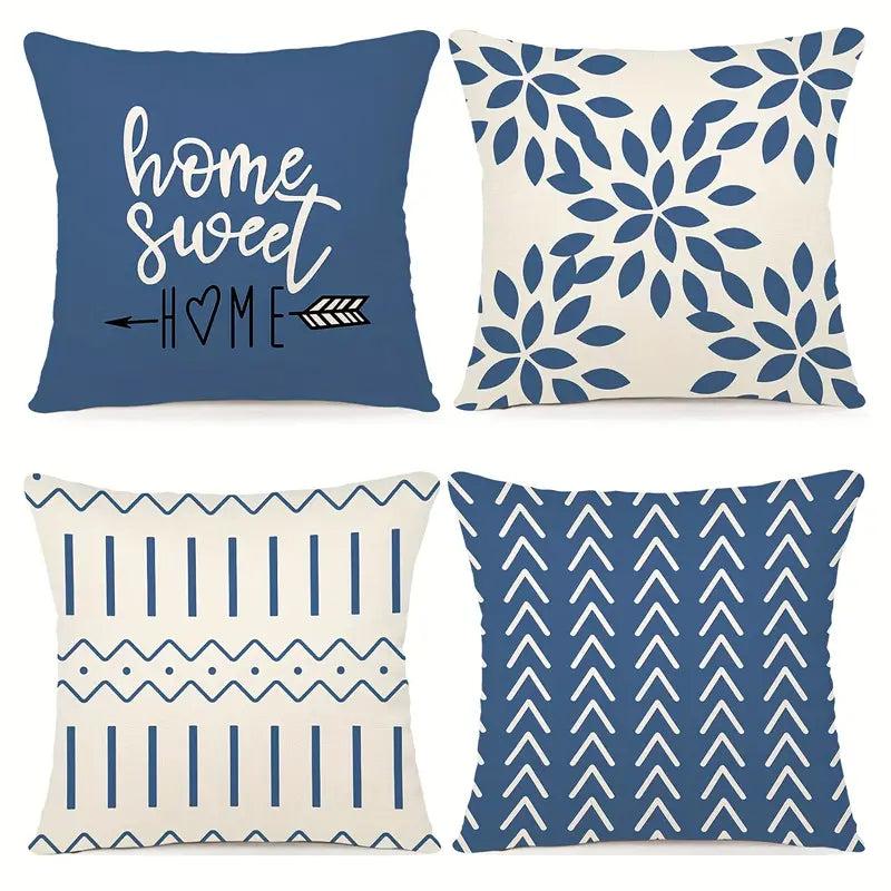 Kuddfodral 4-pack 45×45 cm – Ljusblå & Vita Dekorativa Överdrag