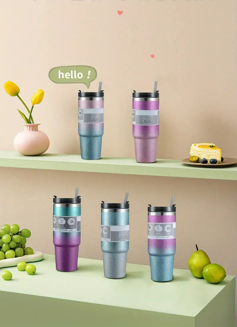 Diamond Termosmugg 900ml – Rostfritt Stål med Sugrör & Spillfritt Lock