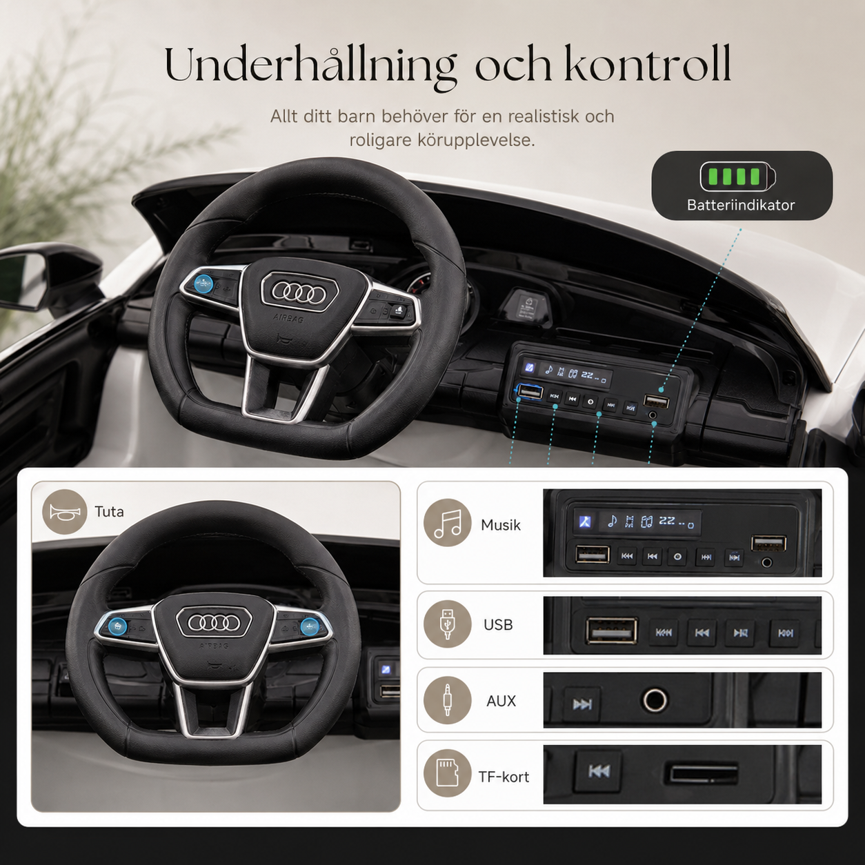 HOMCOM Elektrisk Barnbil Audi RS e-tron GT – Vit