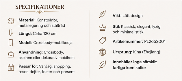 Elegant pärlrem för mobil – Crossbody
