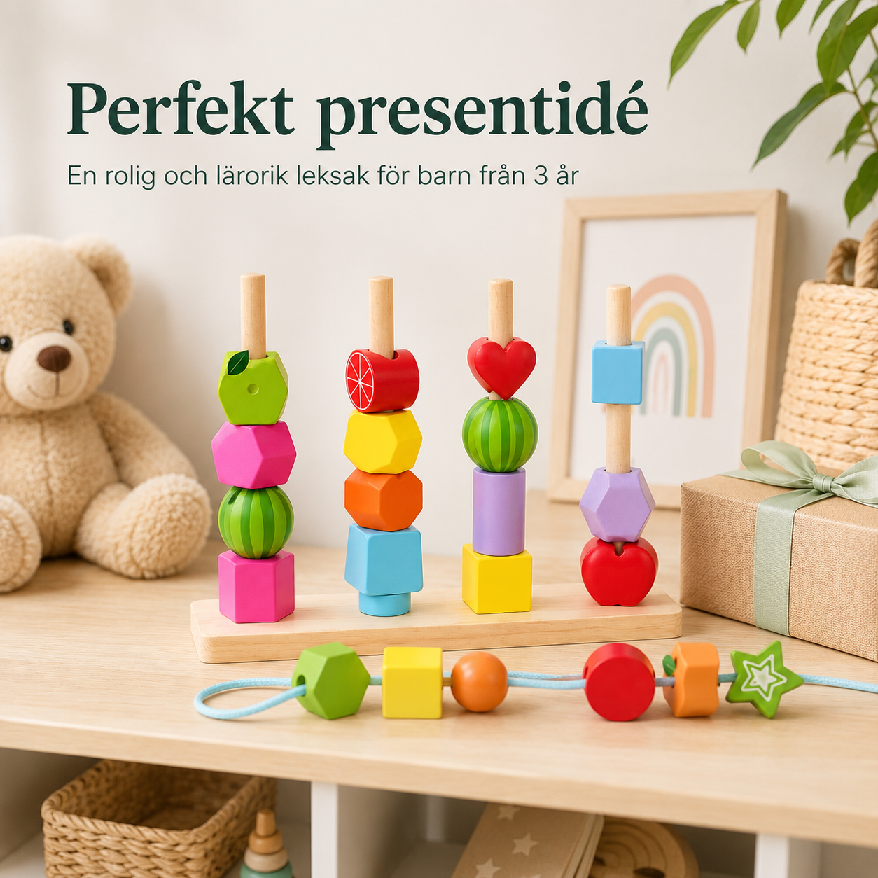 Montessori stapel- och sorteringsleksak i trä