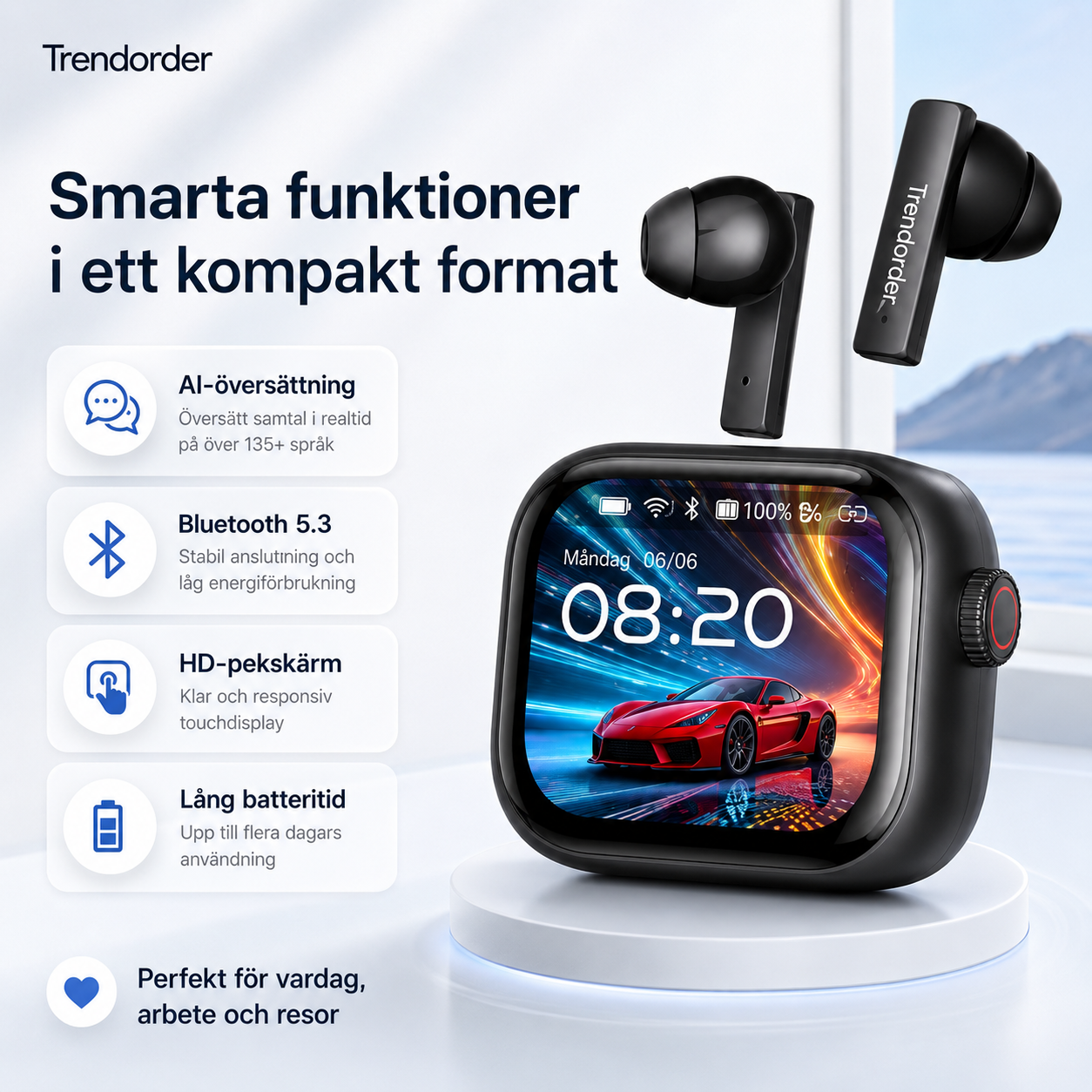 Trådlösa AI Hörlurar Med Touchskärm Bluetooth 5.3