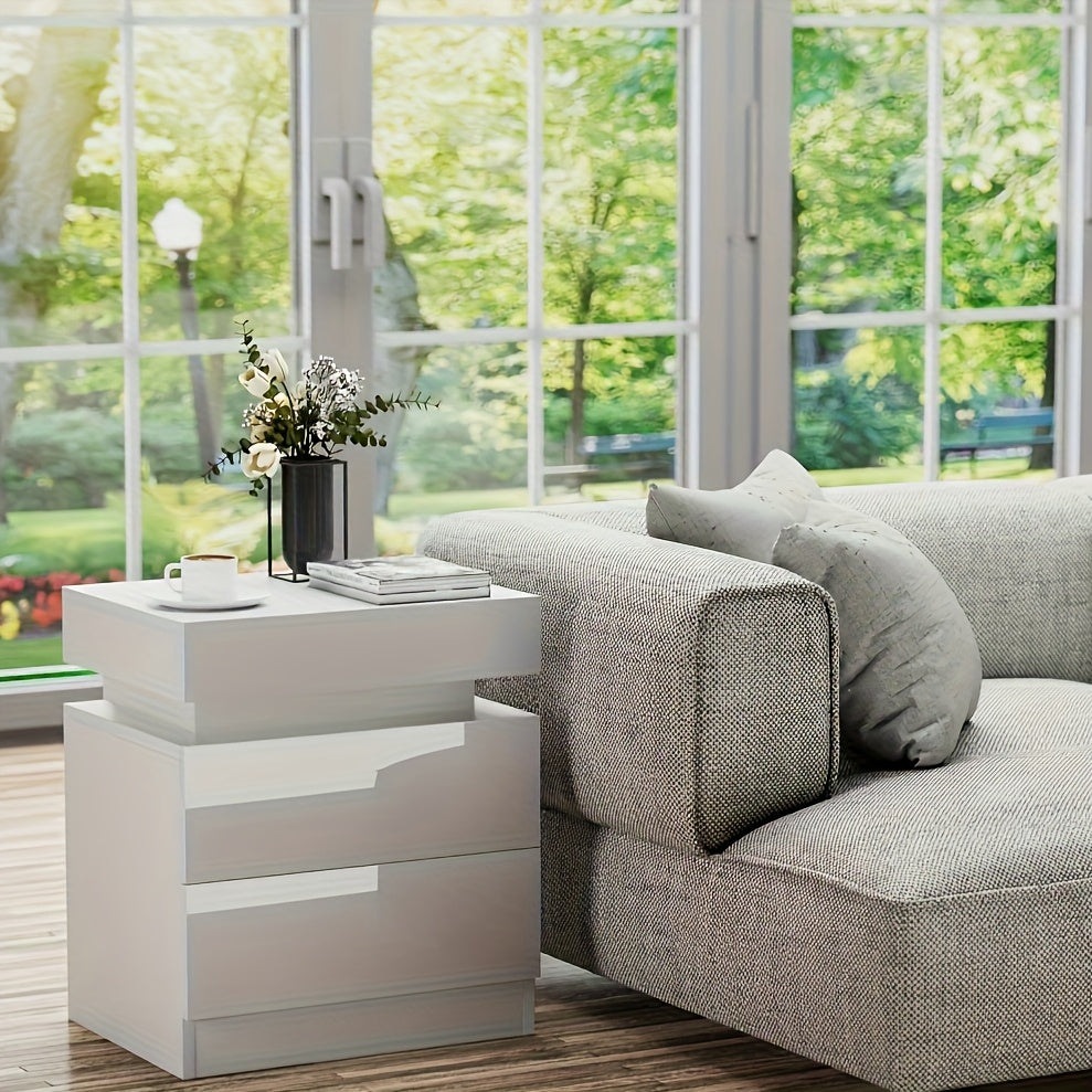 Litet Sidobord med 2 Lådor – Förvaringsskåp 45×35×52 cm, Flip‑Top Design, Perfekt för Vardagsrum, Kontor & Sovrum