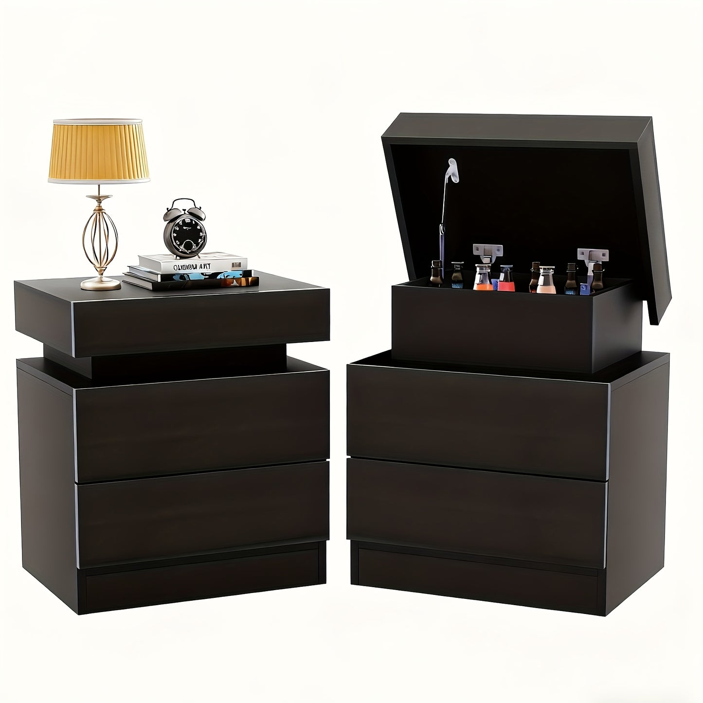 Litet Sidobord med 2 Lådor – Förvaringsskåp 45×35×52 cm, Flip‑Top Design, Perfekt för Vardagsrum, Kontor & Sovrum