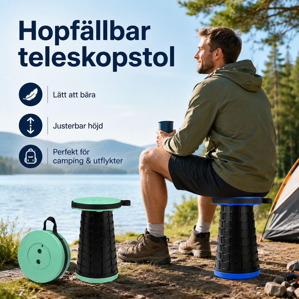 Portabel Pall för Camping, Fiske & Utflykter