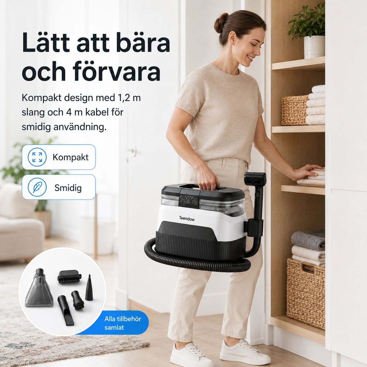 Teendow C6 MAX – 3-i-1 textil- och mattrengörare med ånga, 1650 W & 12 000 Pa