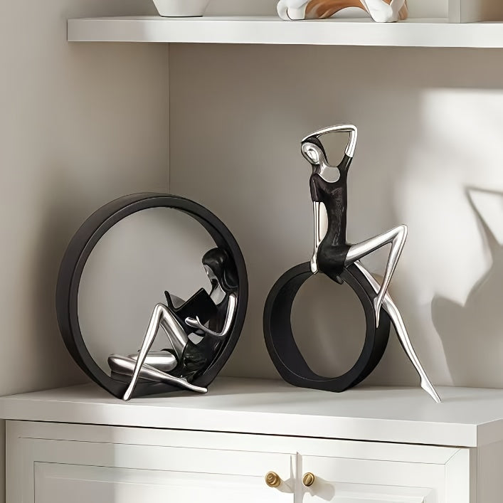 2 Yoga‑flickor + 1 Läsande Flicka – Nordiska Resinfigurer, Elegant Konst & Heminredning