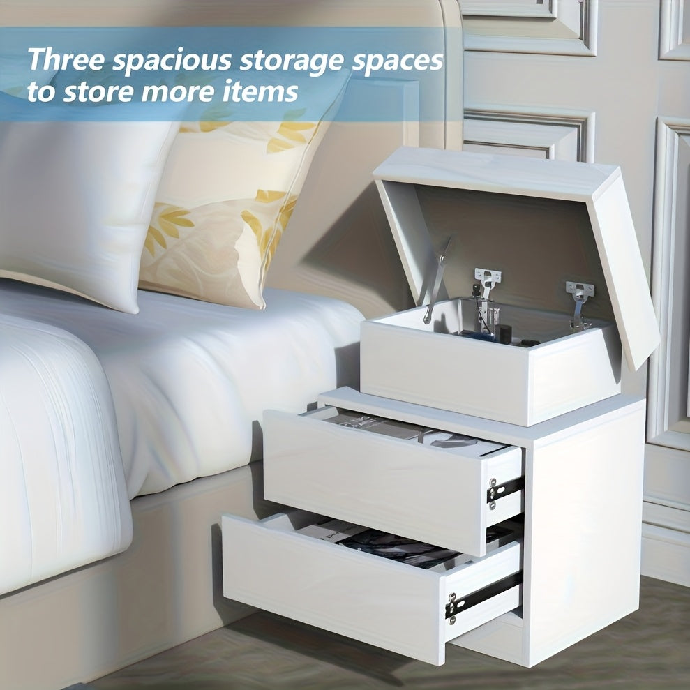 Litet Sidobord med 2 Lådor – Förvaringsskåp 45×35×52 cm, Flip‑Top Design, Perfekt för Vardagsrum, Kontor & Sovrum