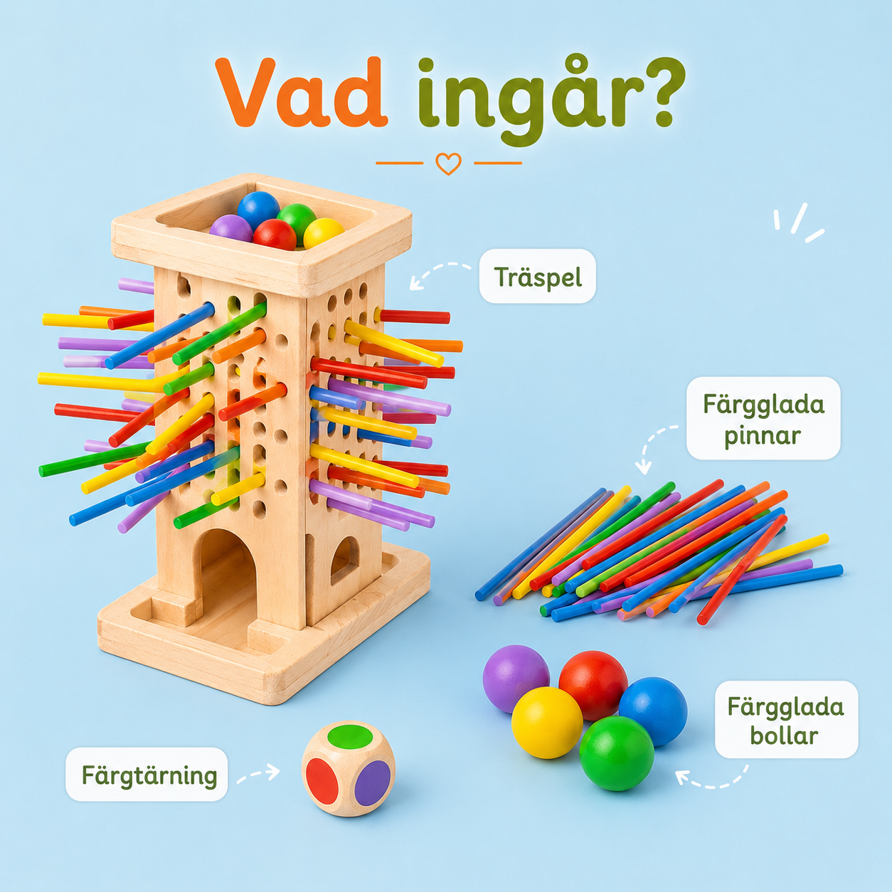 Färgglatt Montessori-spel med pinnar och bollar