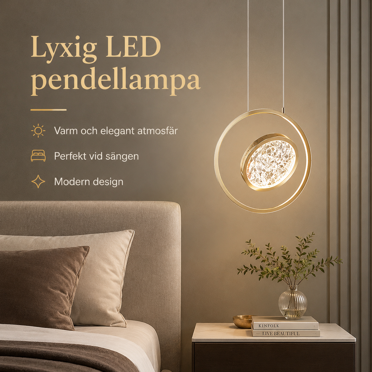 Modern LED Pendellampa – Lyxig Designlampa för Sovrum, Vardagsrum & Entré