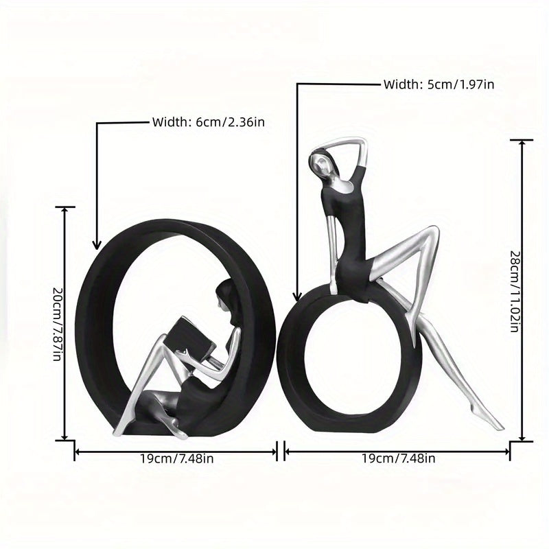 2 Yoga‑flickor + 1 Läsande Flicka – Nordiska Resinfigurer, Elegant Konst & Heminredning