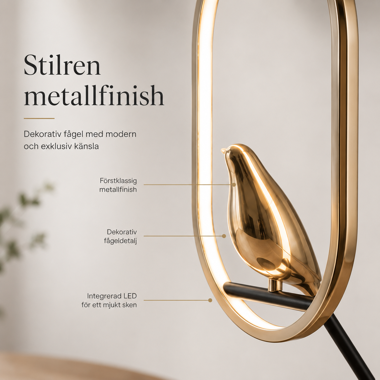 Roterbar LED-pendellampa med skata – modern taklampa i metall