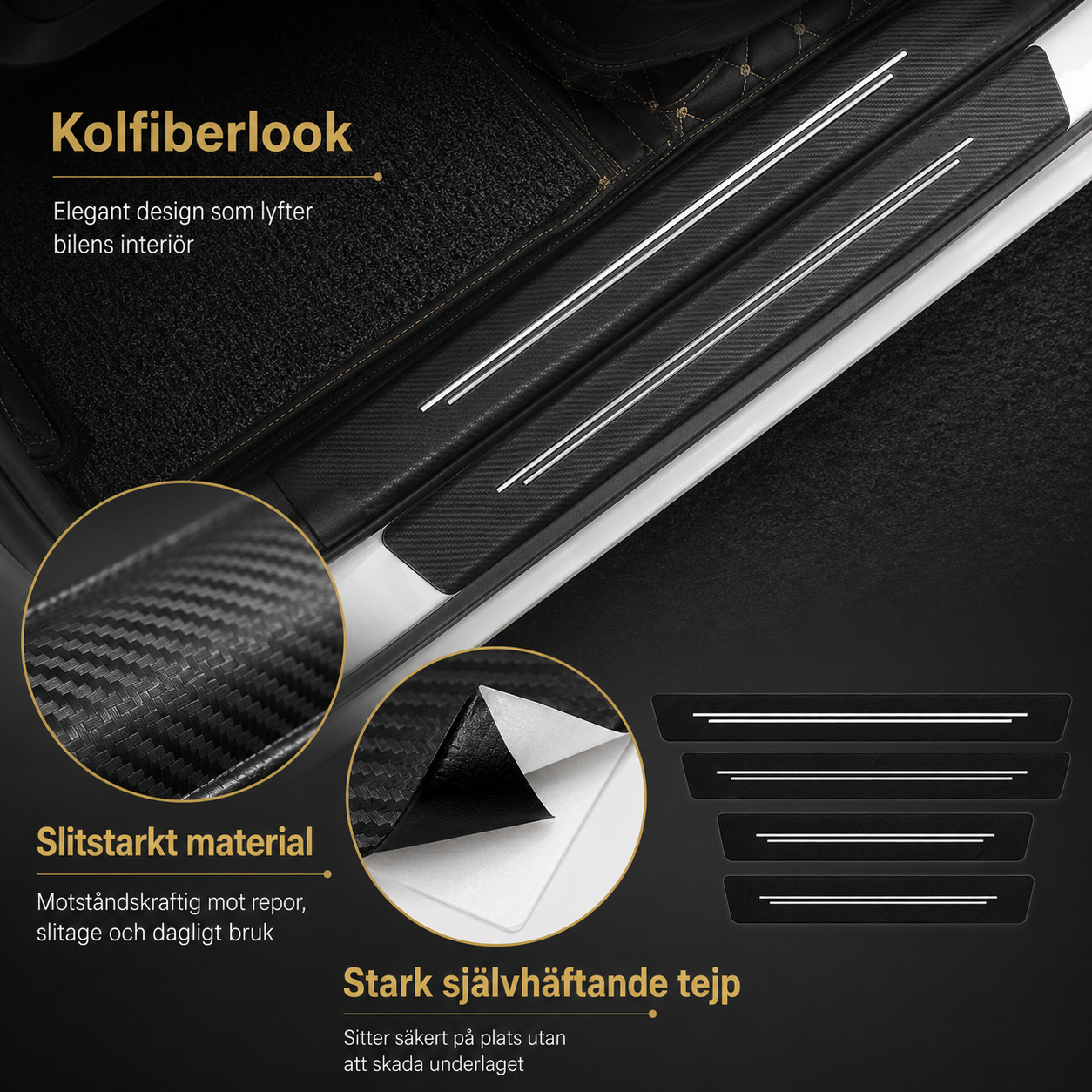 Dörrtröskelskydd bil kolfiber 4-pack