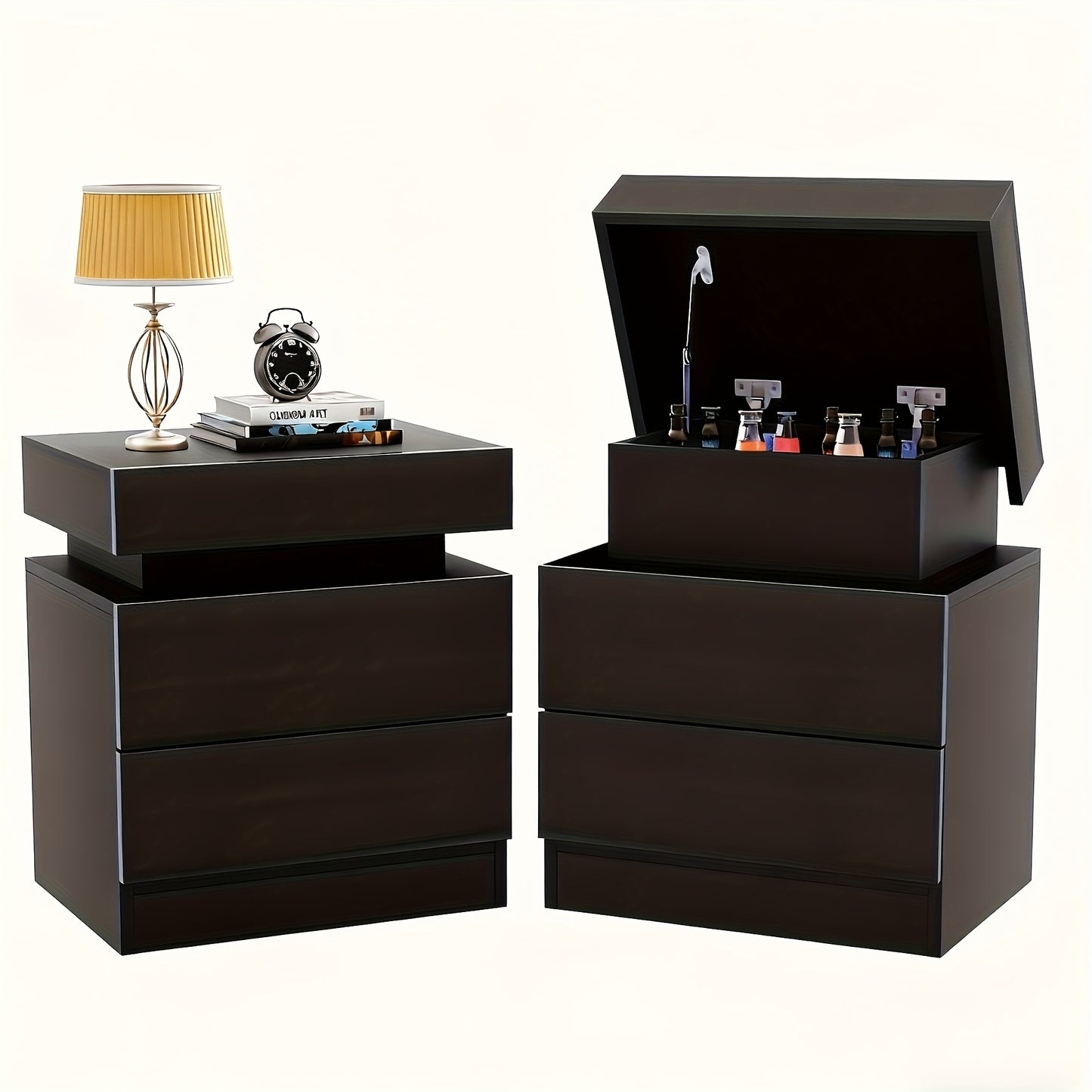 Litet Sidobord med 2 Lådor – Förvaringsskåp 45×35×52 cm, Flip‑Top Design, Perfekt för Vardagsrum, Kontor & Sovrum