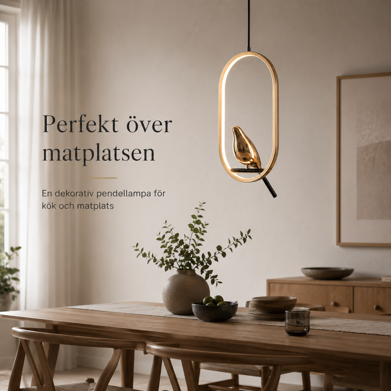 Roterbar LED-pendellampa med skata – modern taklampa i metall