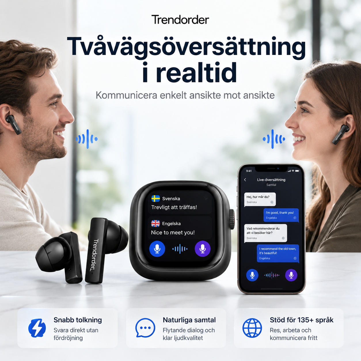 Trådlösa AI Hörlurar Med Touchskärm Bluetooth 5.3