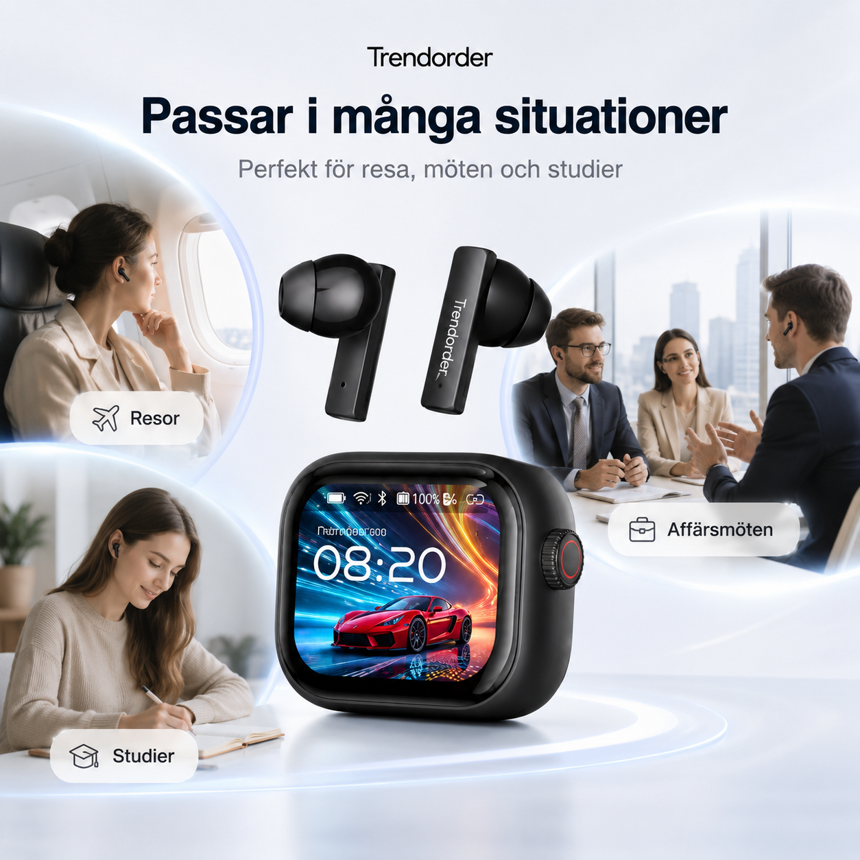 Trådlösa AI Hörlurar Med Touchskärm Bluetooth 5.3
