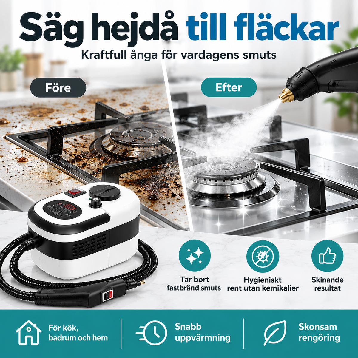 Podofo 2500W Ångtvätt – Portabel ångrengörare med 1,2 L vattentank, 6 ångnivåer och 11 tillbehör