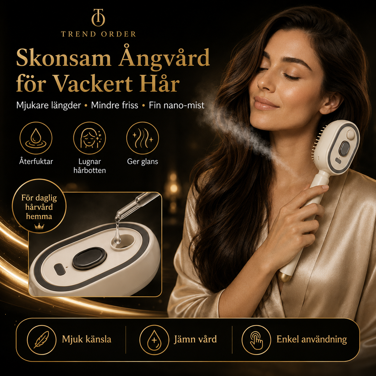 Elektrisk Ångborste för Hår med Nano-mist och Massage