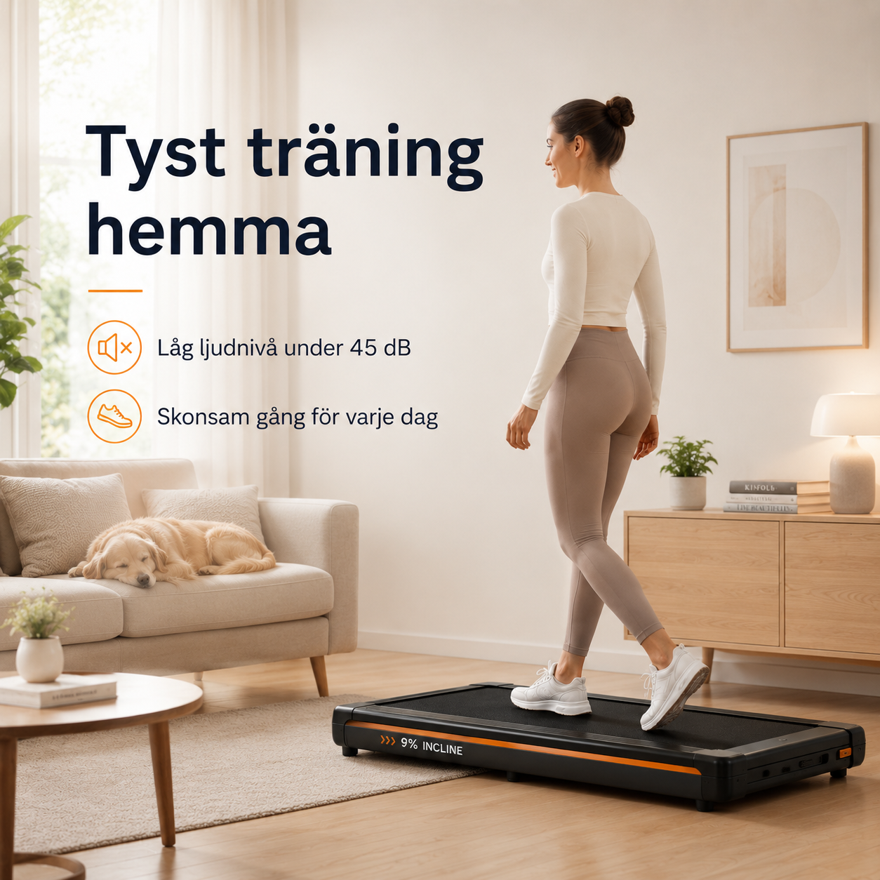Gångband Walking Pad med 9% Lutning – Hopfällbart Tyst Löpband för Hem & Kontor