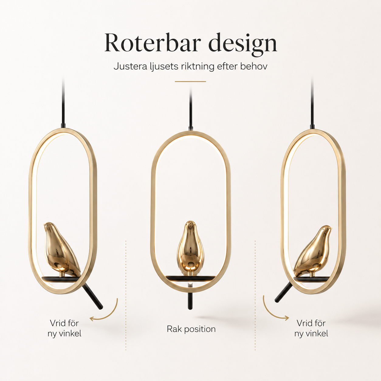 Roterbar LED-pendellampa med skata – modern taklampa i metall