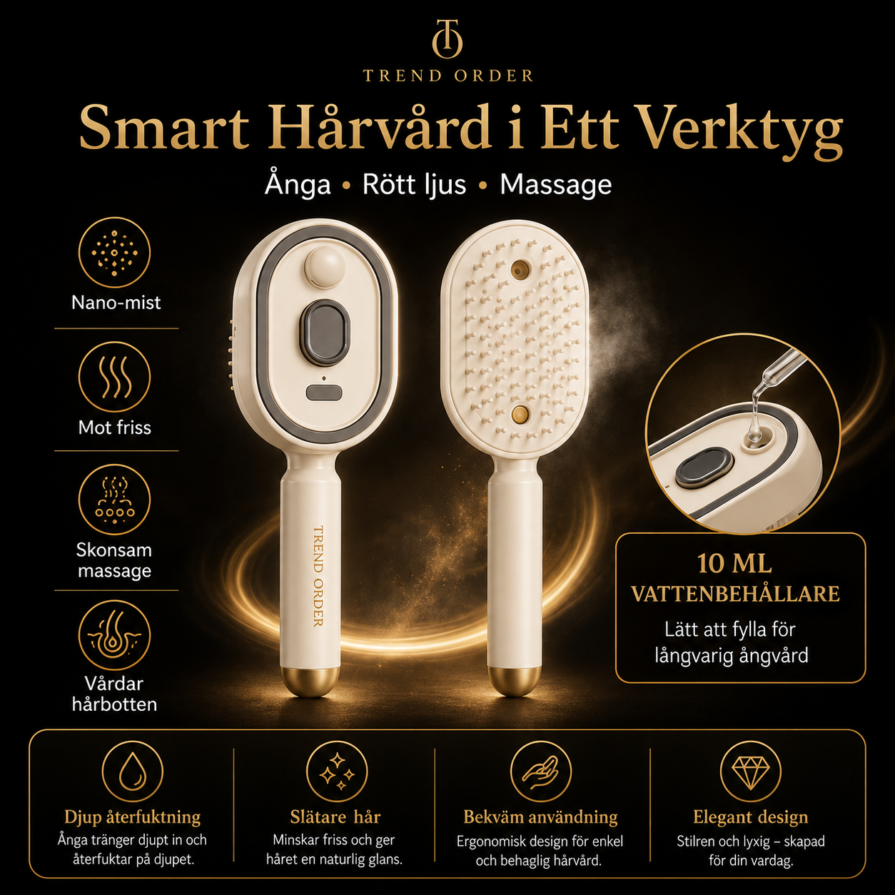 Elektrisk Ångborste för Hår med Nano-mist och Massage