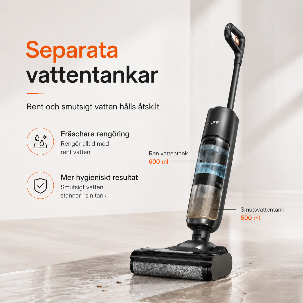 ILIFE W90 Pro Våt- och Torrdammsugare – Sladdlös Golvtvätt med Självrengöring