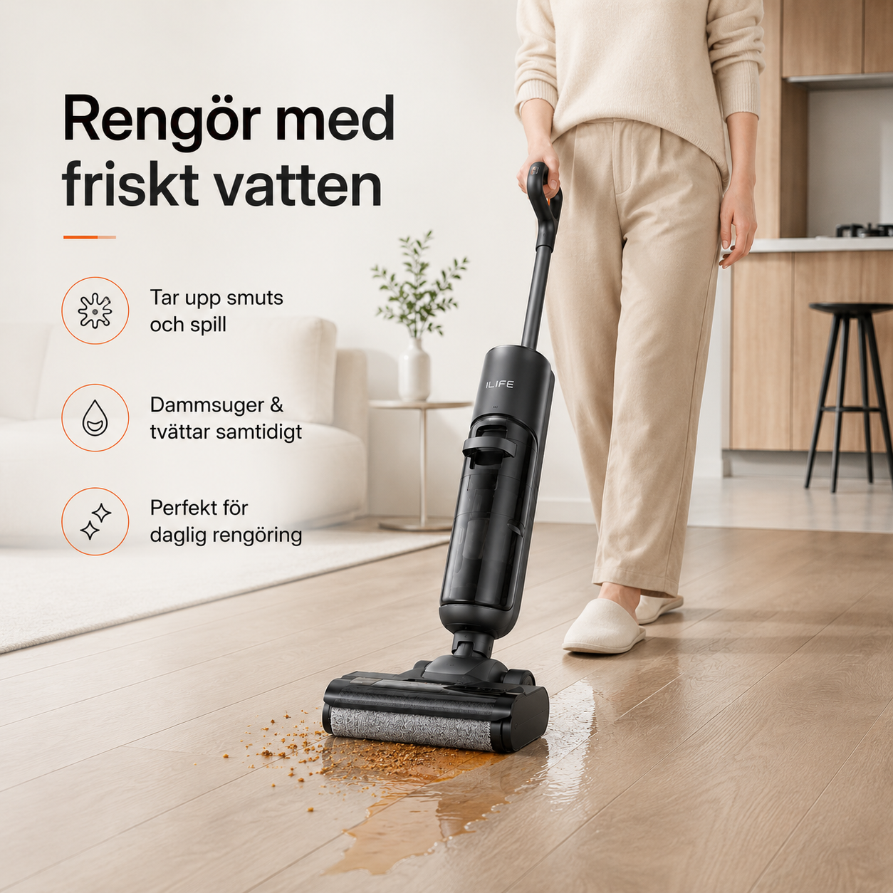 ILIFE W90 Pro Våt- och Torrdammsugare – Sladdlös Golvtvätt med Självrengöring
