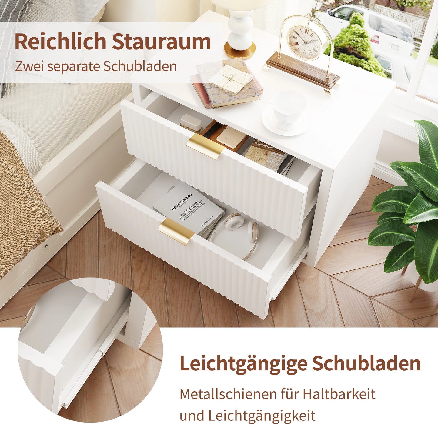 Rosahqnda Sängbord – 2-pack | Modern Marockansk Stil med Förvaring