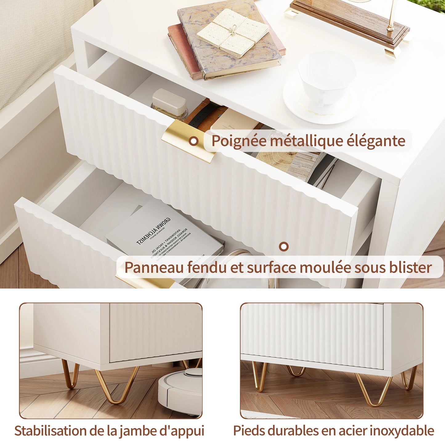 Rosahqnda Sängbord – 2-pack | Modern Marockansk Stil med Förvaring