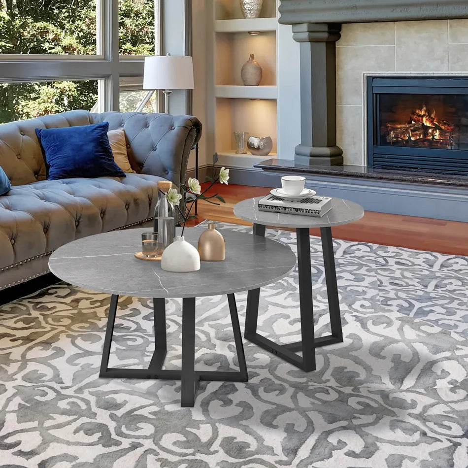 LUVODI Runda Soffbord – 2-pack i Svart & Mörkgrå med Metallben