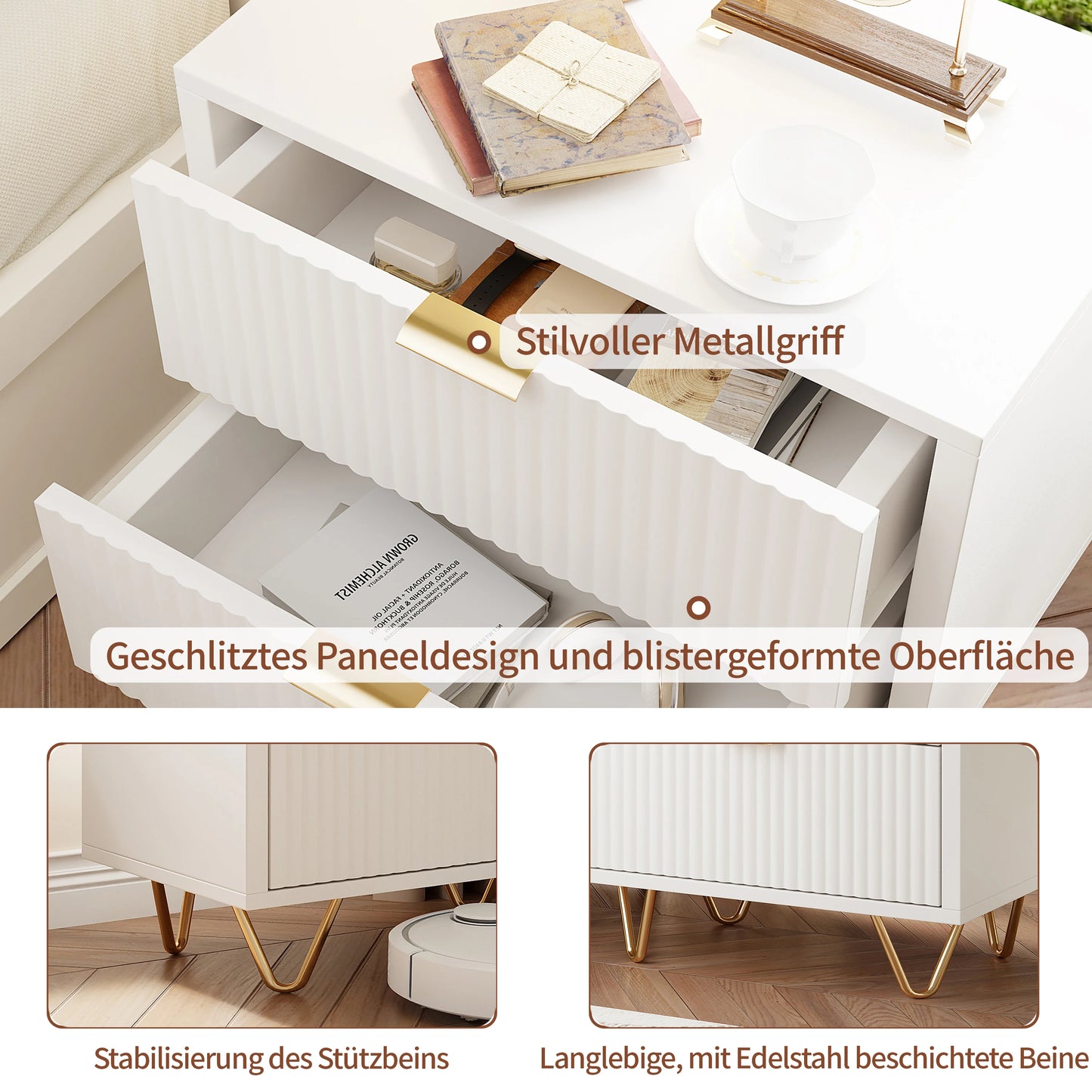Rosahqnda Sängbord – 2-pack | Modern Marockansk Stil med Förvaring