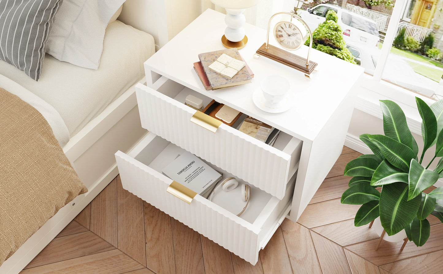 Rosahqnda Sängbord – 2-pack | Modern Marockansk Stil med Förvaring