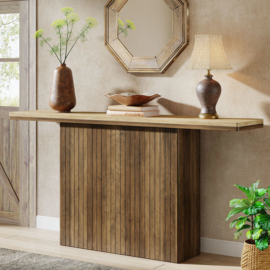 Tribesigns Konsolbord 160 cm – Lantlig Räfflad Design i Naturträ