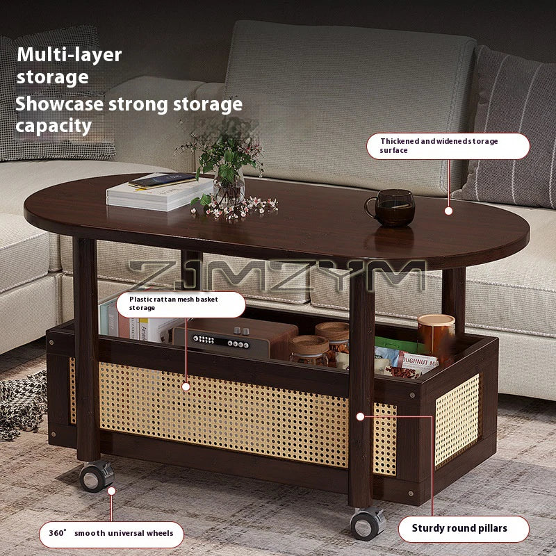 Mobil Soffbord – Dubbellagers Förvaring, Antik Stil, Sidobord för Vardagsrum