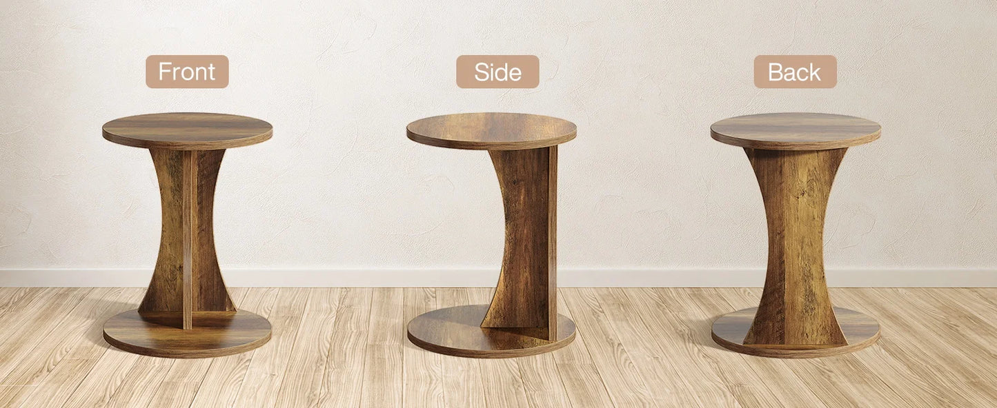 Tribesigns C-formad rund sidobord – 2-nivå rustikt soffbord, 19" med stabil bas