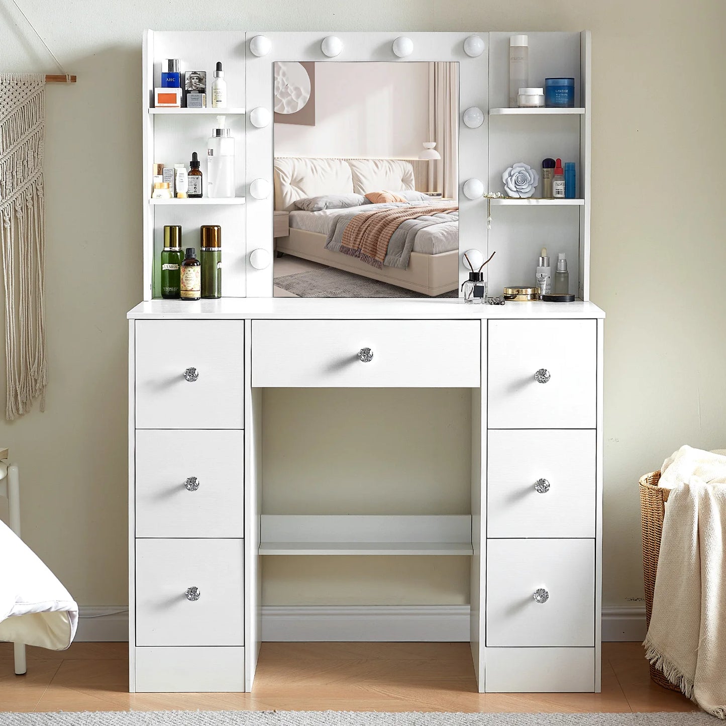 Sminkbord med LED-spegel och 7 lådor – Yamissi/Onesaimei