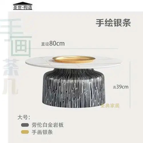 soffbord i marmorsten, fransk rund låg sidobord – nordisk uppsättning för vardagsrumsdekoration