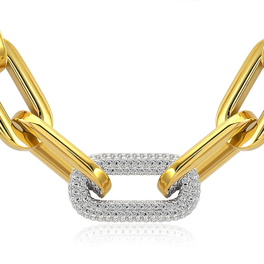 Tjock Länk-Kedjehalsband med Kristaller – 316L Rostfritt Stål – Guld & Silver – Unisex Hiphop Stil