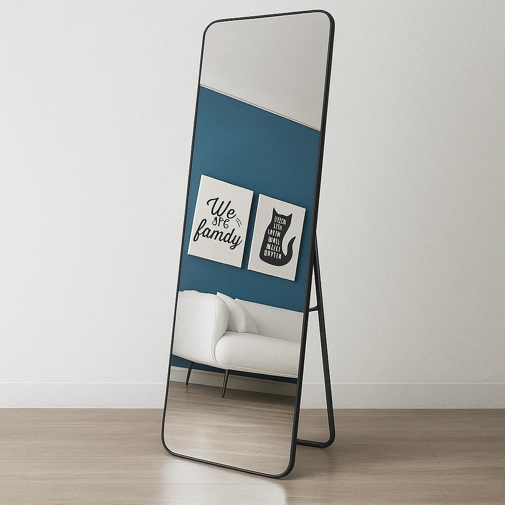 Helkroppsspegel med Rundade Hörn – 155 × 45 cm i Svart