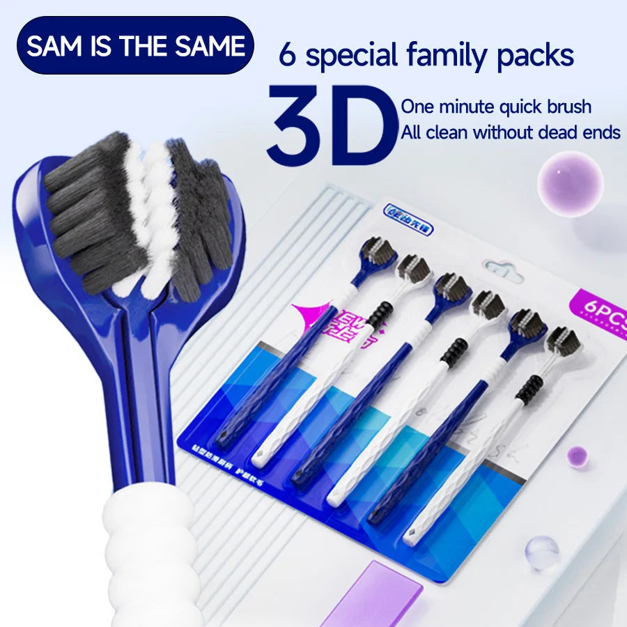3D Tandborste med 3 Sidor – Mjuk U-formad Borste för Vuxna | 6-pack