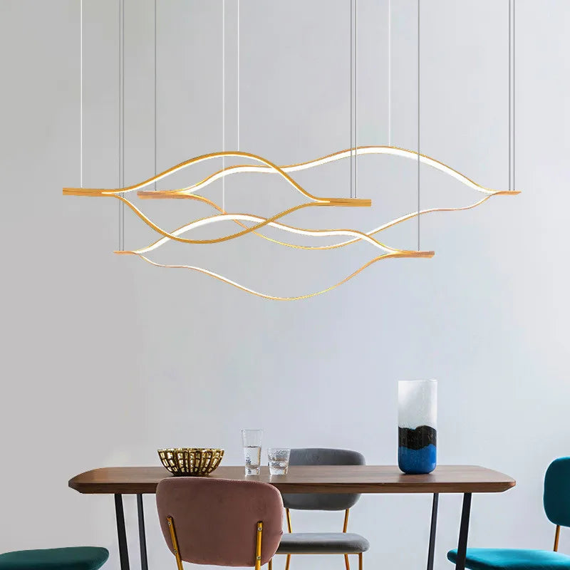Postmodern Vågformad Taklampa – LED Pendellampa med Fjärrkontroll – För Utställning, Vardagsrum & Butik