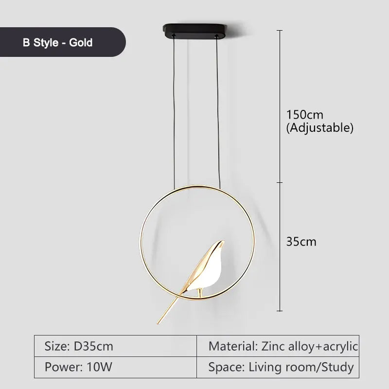 Roterbar LED-pendellampa med skata – modern taklampa i metall