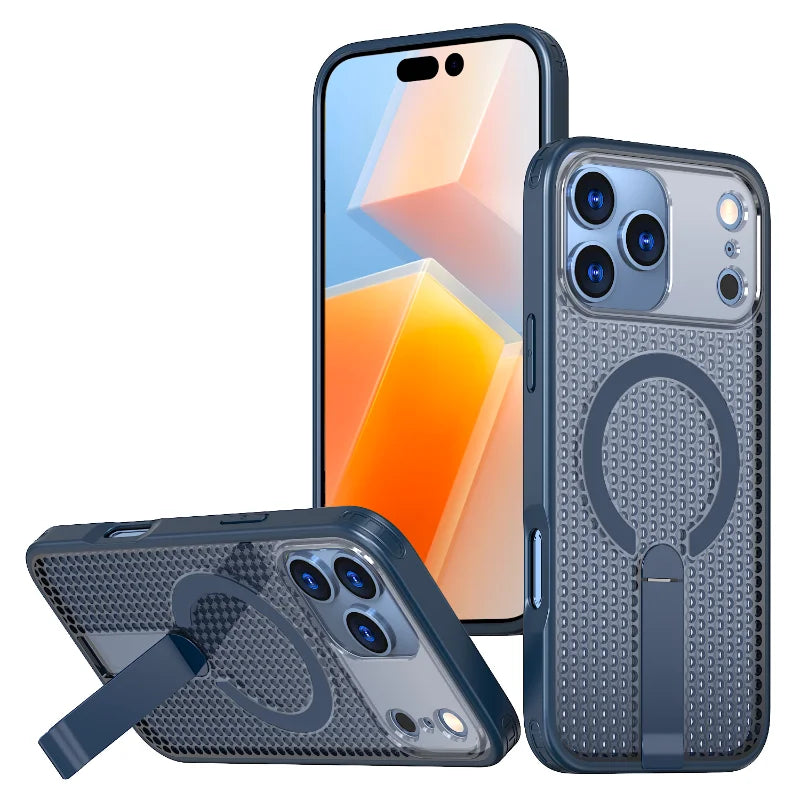 Magnetiskt Lyxskal med Stativ – För iPhone 17 Pro Max / Air – Magsafe-kompatibelt & Värmeavledande