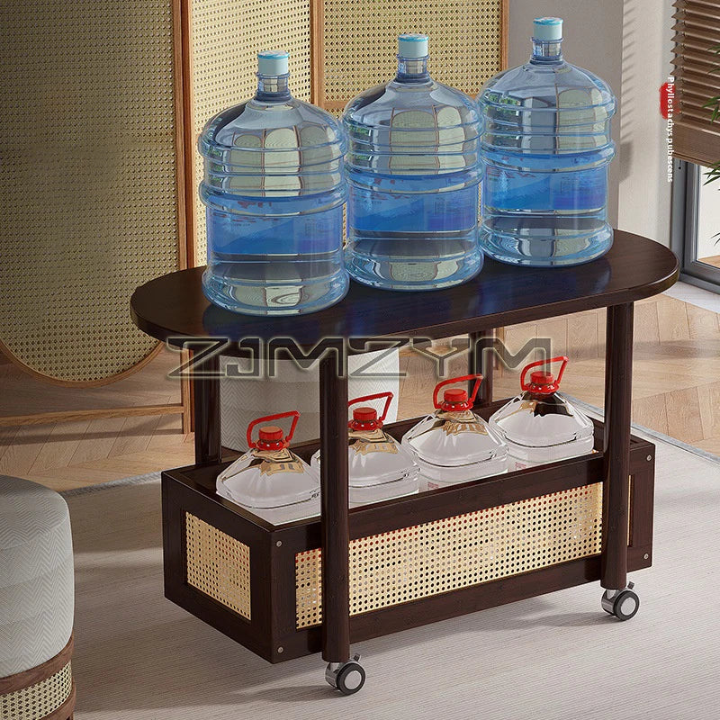 Mobil Soffbord – Dubbellagers Förvaring, Antik Stil, Sidobord för Vardagsrum